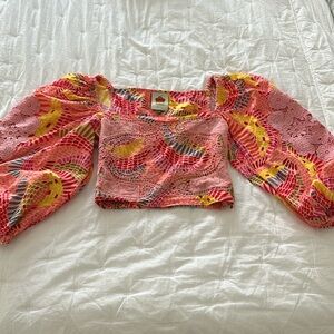 Farm Rio multi color balloon sleeve top size small